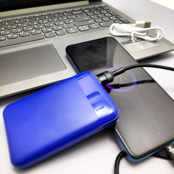 Портативное зарядное устройство Power Bank 5000 mAh / Micro-USB, Type C, 2 USB-выхода, точечный индикатор заряда